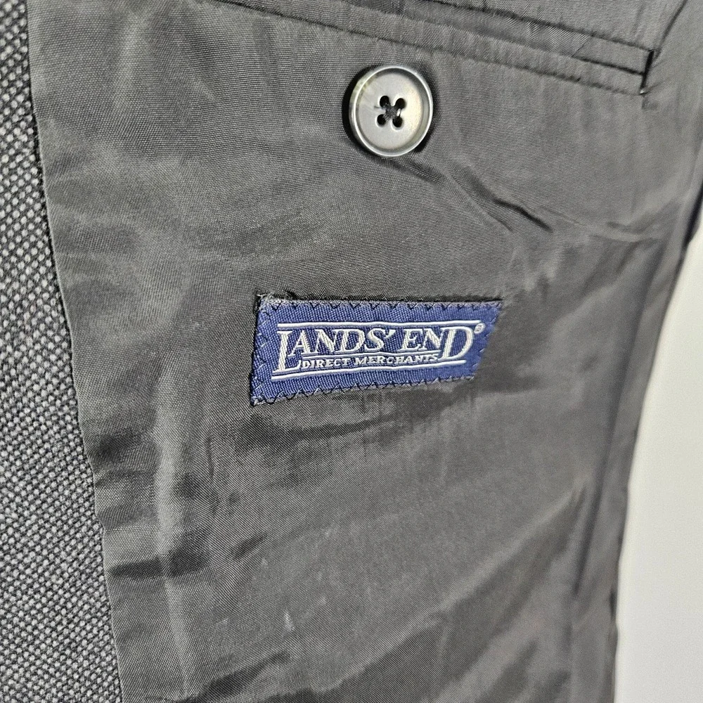 Land's End Men's Sport Coat Blazer Three Button Gray Birds Eye Wool Size 46R